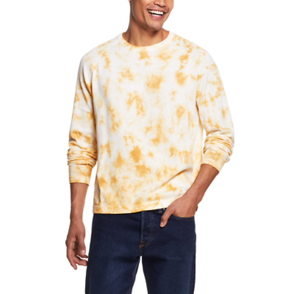Weatherproof Vintage Men's Yellow Cotton Tie Dye Raglan Sweater, NWT!